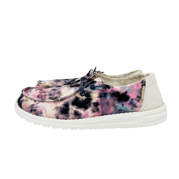 Hey Dude Wendy Tie Dye Pink White Slip On Comfort Casual Shoes Loafers - Picture 3 of 9